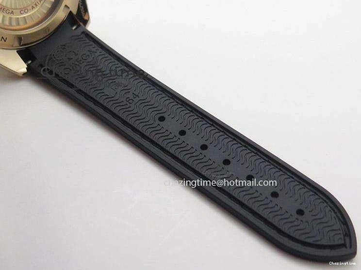 0301 Planet Ocean Professional Rose Gold Liquid Metal V6F 42mm On Black Rubber Strap A Vibrant 8266